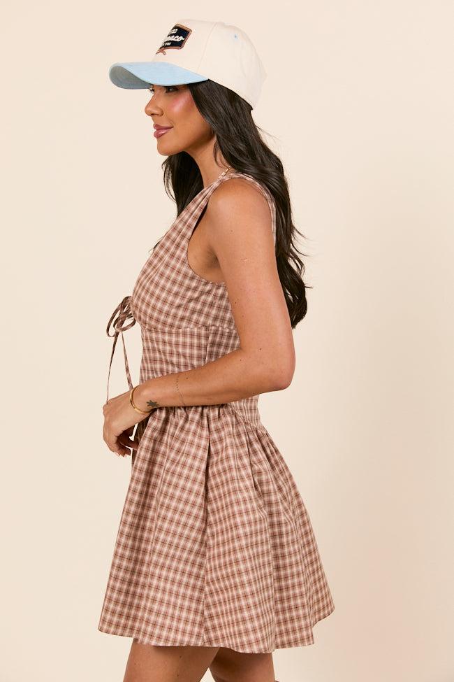 Lorie Plaid Brown Mini Dress FINAL SALE Product Image