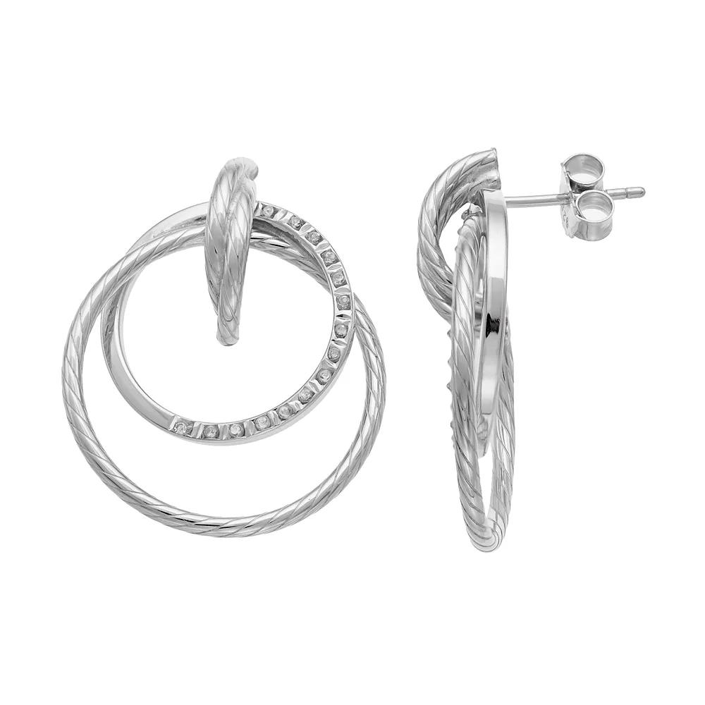 Diamond Mystique Platinum Over Silver Hoop Drop Earrings, Women's, Gray Product Image