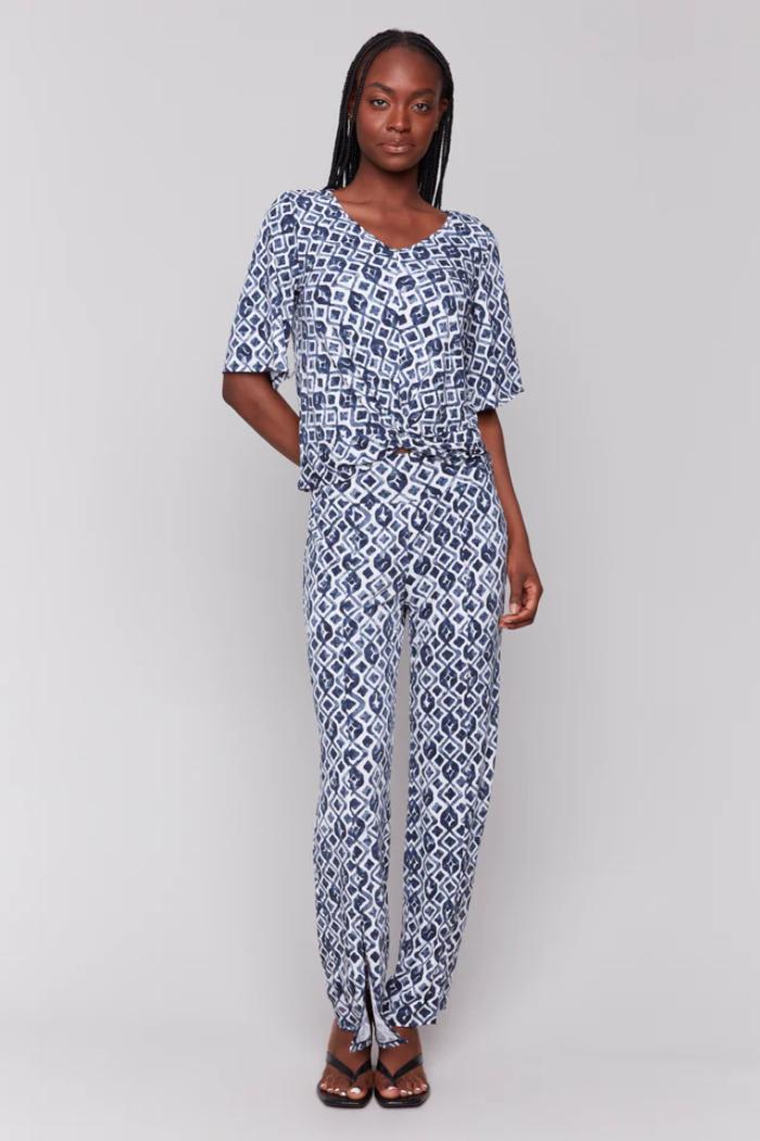 Printed V Neck Twist Front Top Product Image