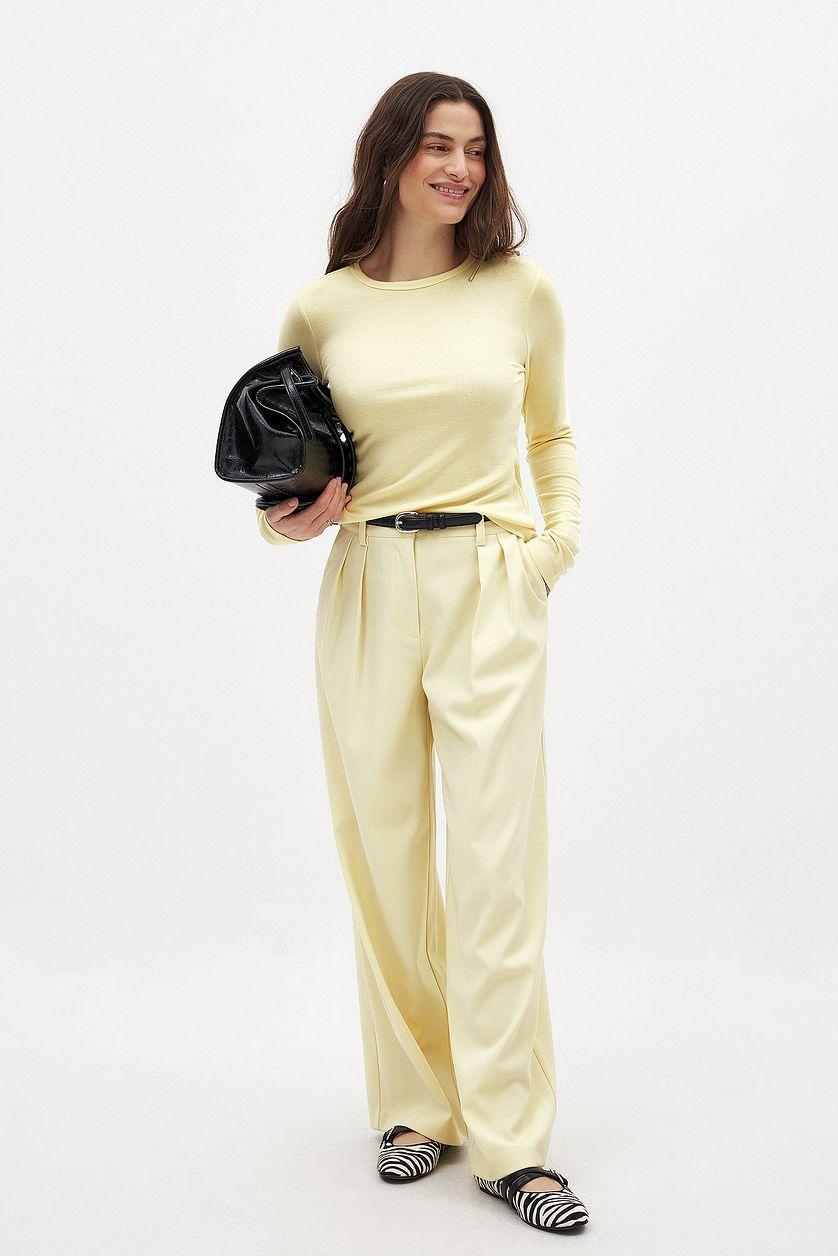 Round Neck Rib Long Sleeve Top Product Image