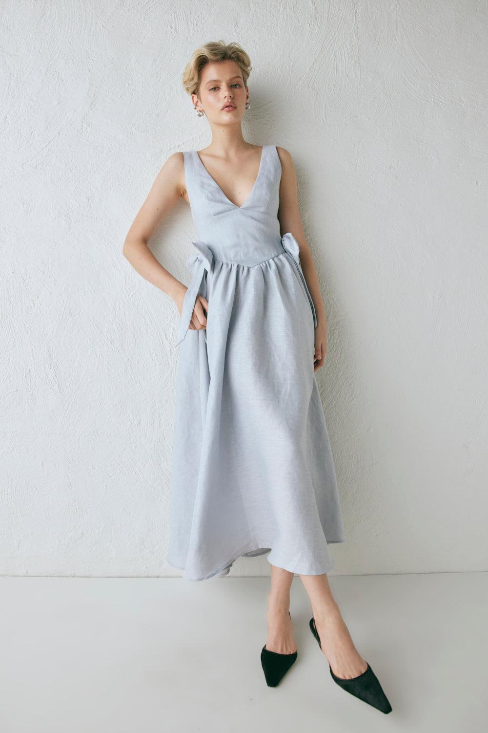 Daphne Linen Midi Dress Powder Product Image