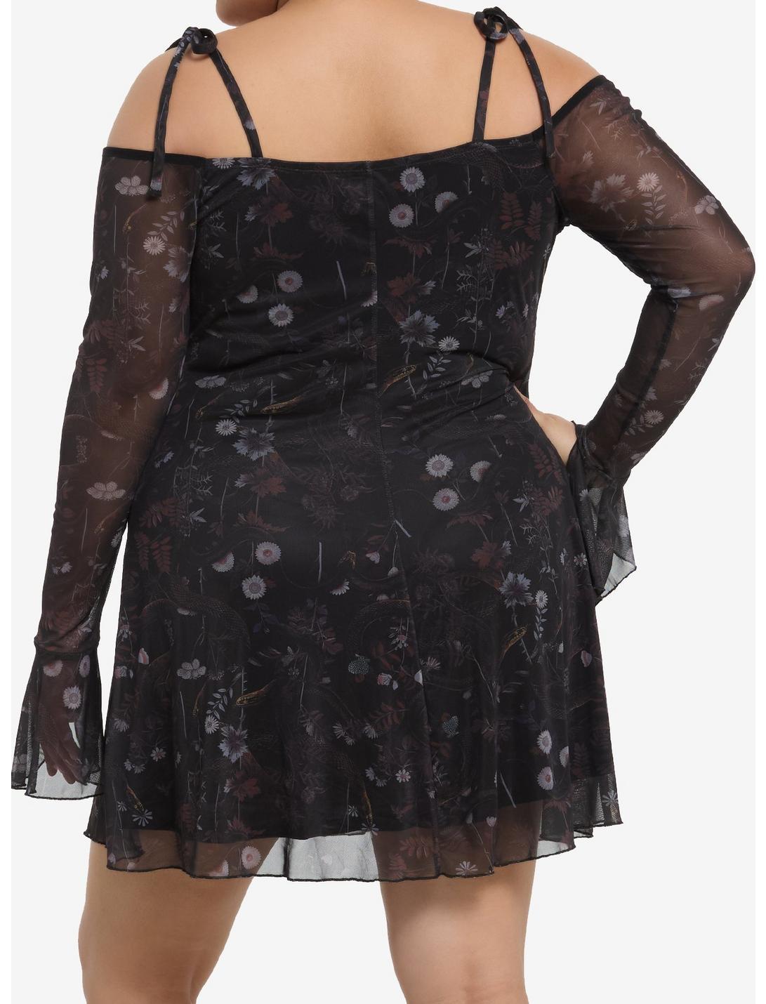 Cosmic Aura Snake Dark Floral Bell Sleeve Dress Plus Size Product Image