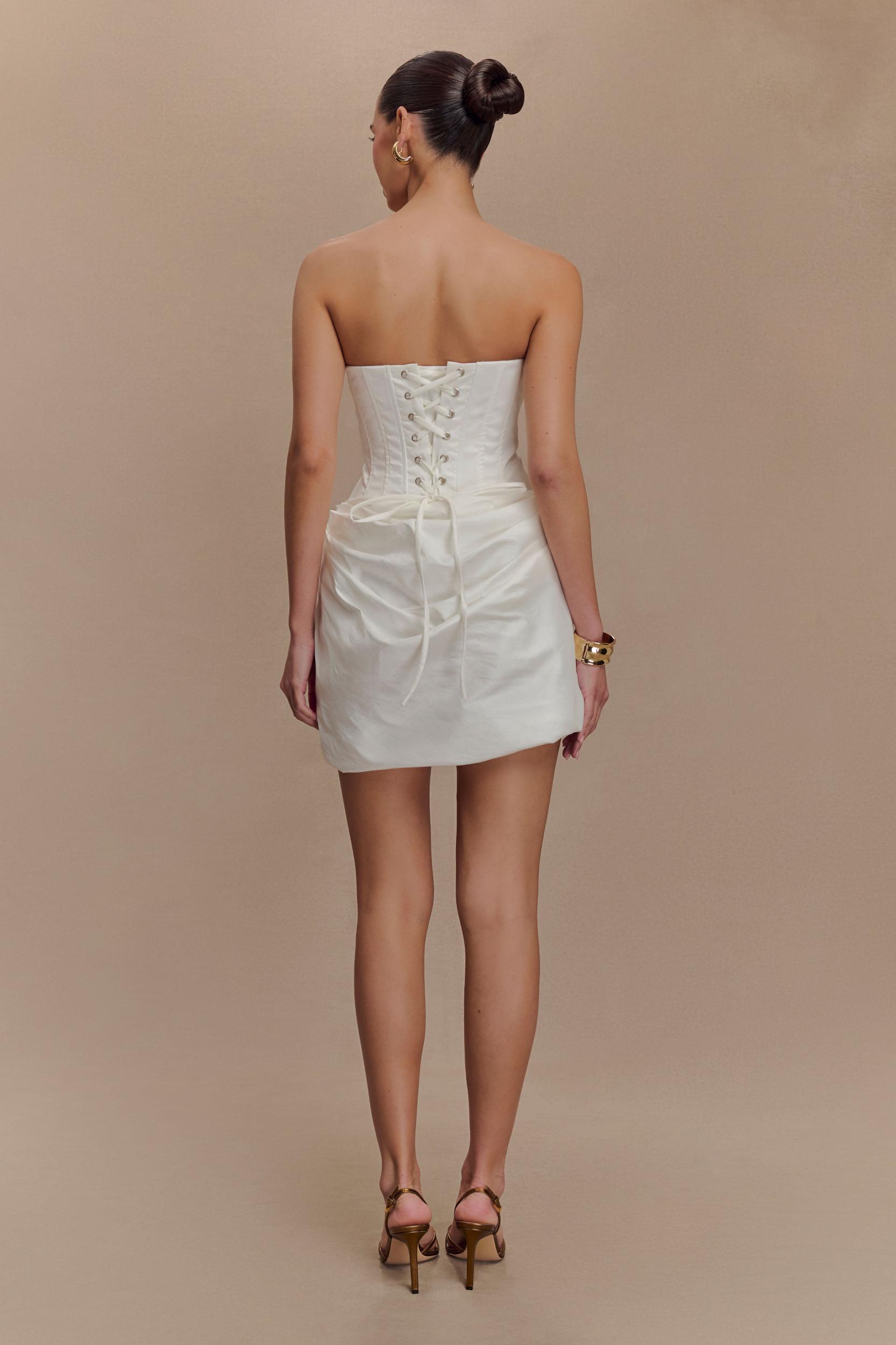 Sasha Taffeta Strapless Corset Mini Dress - White Product Image