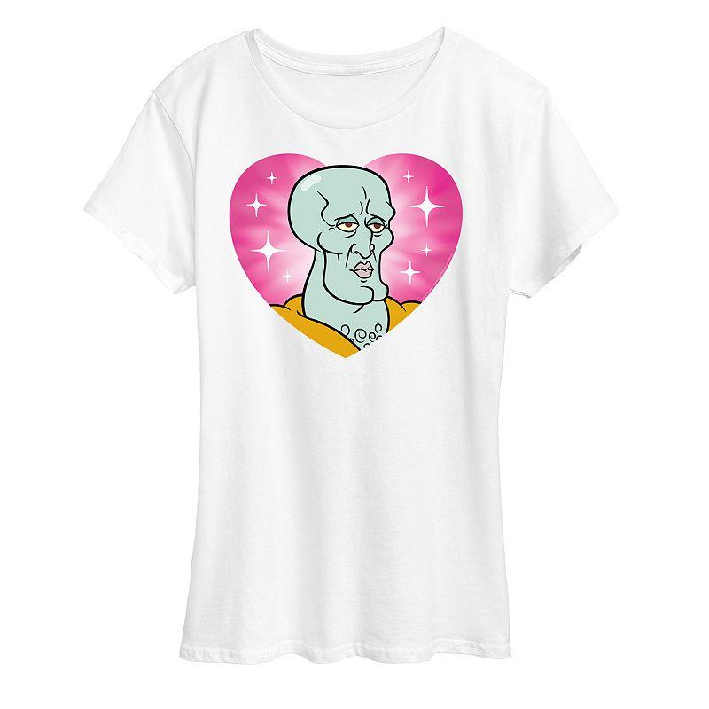 Women's Spongebob Squarepants Handsome Squidward Heart Graphic Tee,  Product Image