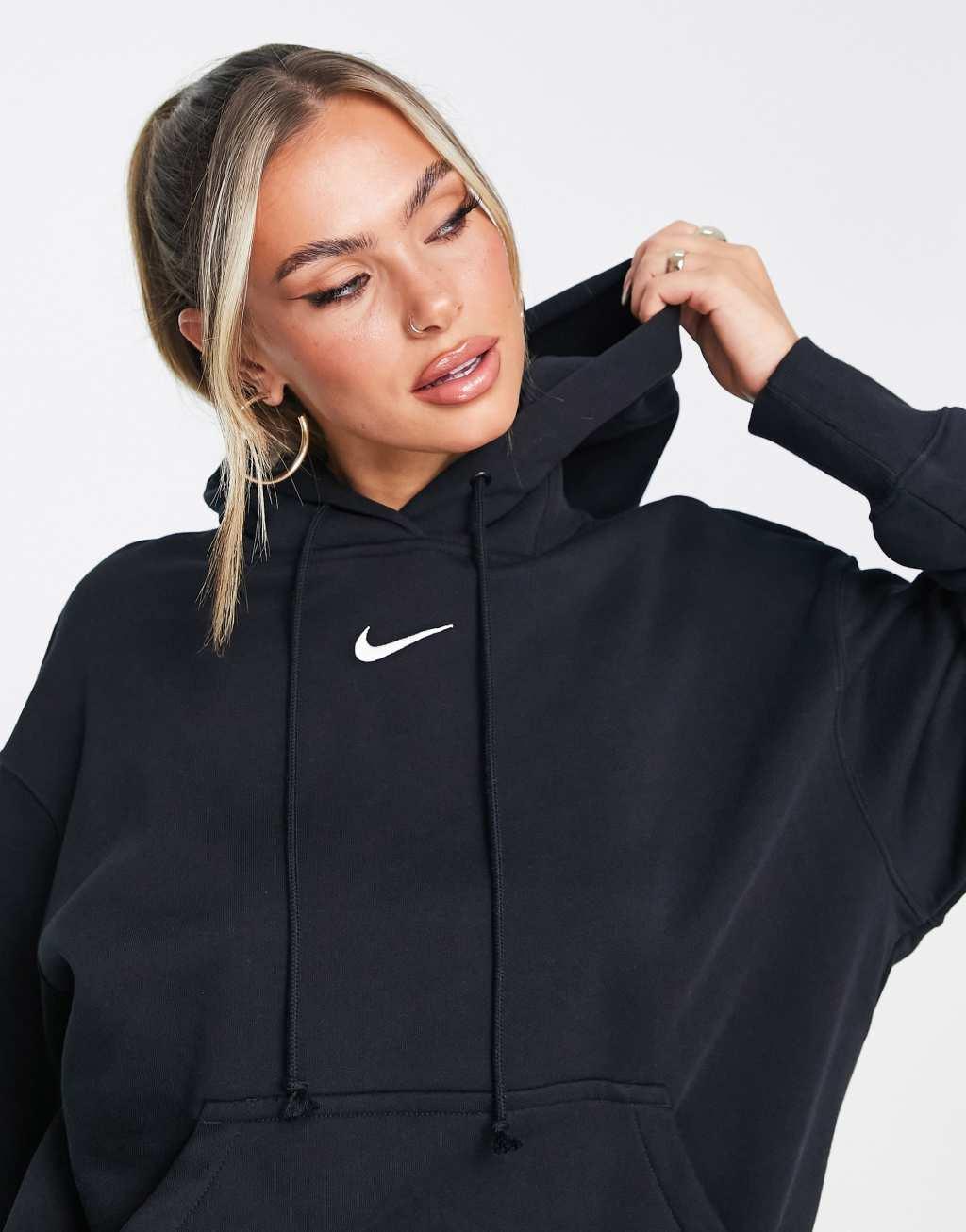 Nike Womens Nike Phoenix Fleece OS Pullover Hoodie - Womens Black/White Product Image