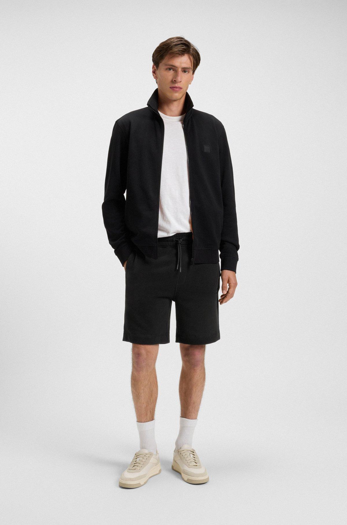 BOSS - Cotton-terry regular-fit shorts with logo badge - Black Product Image