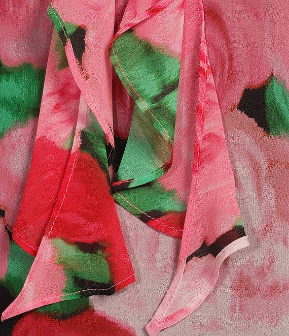 KARL LAGERFELD PARIS Chiffon Floral Print Mock Tie Neck Sleeveless Blouse Product Image