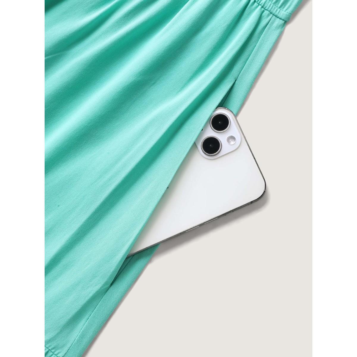 Plus Size Cotton Embroidered Tie Pockets Midi Dress Malachitegreen Women Resort V-neck Cap Sleeve Curvy BloomChic 12/L Product Image