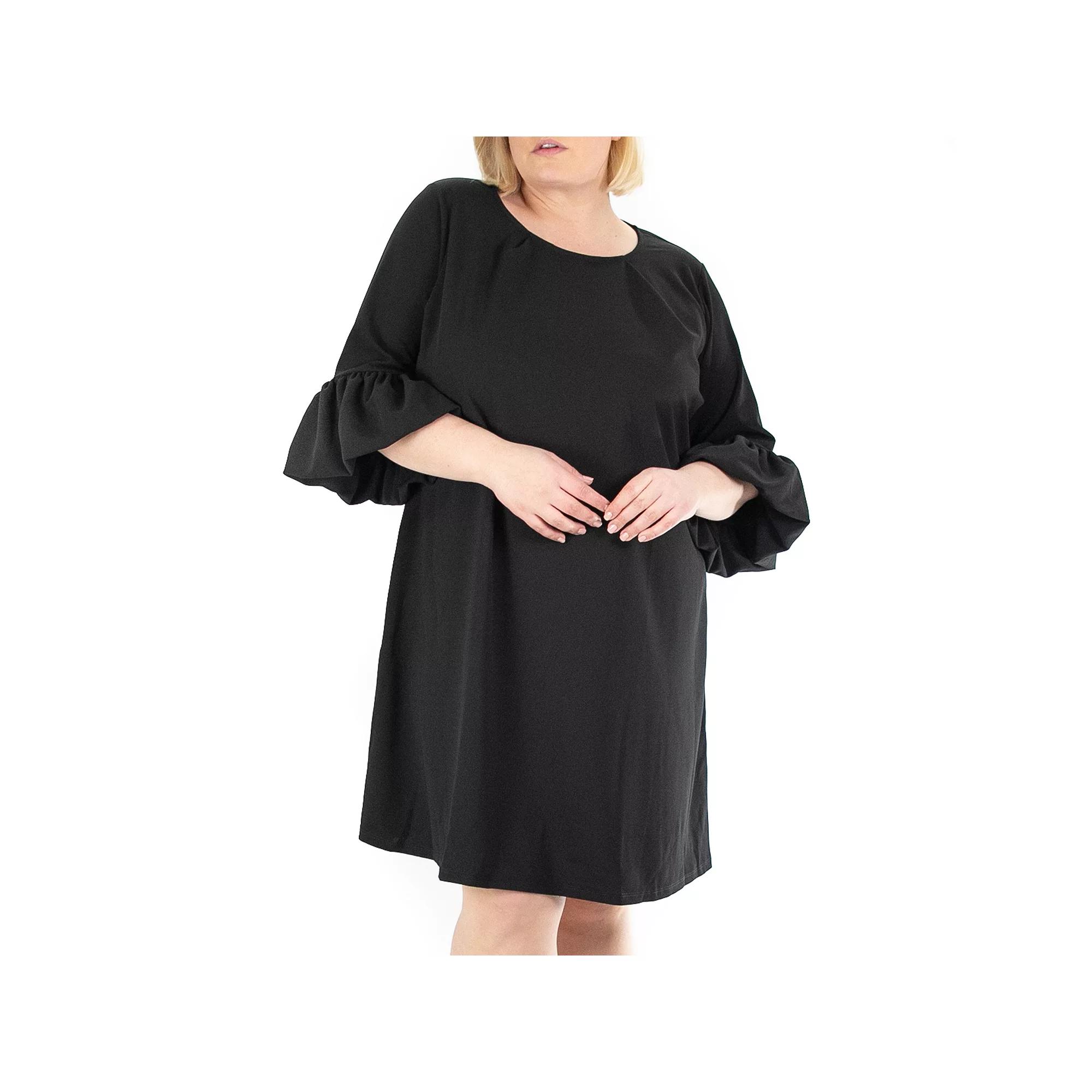 Plus Size Nina Leonard Balloon-Sleeve Crepe Swing Dress, Women's, Size: 2XL, Black Product Image