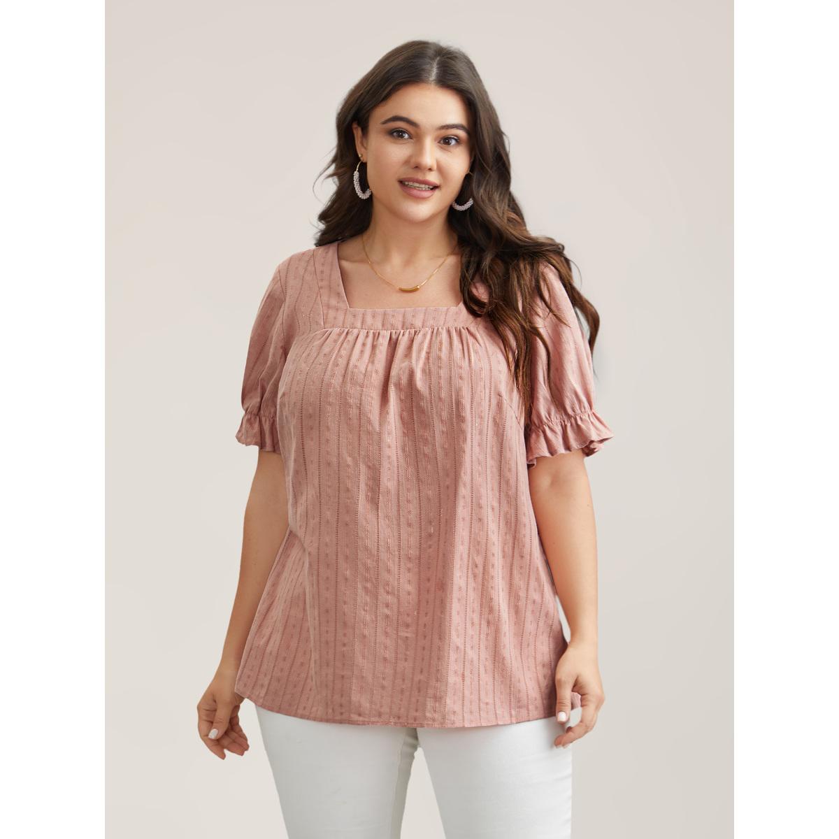 Plus Size Dirtypink Cotton Square Neck Ruffled Sleeve Shirt Women Timeless Short sleeve Square Neck Elegant Blouses BloomChic 14-16/1X Product Image