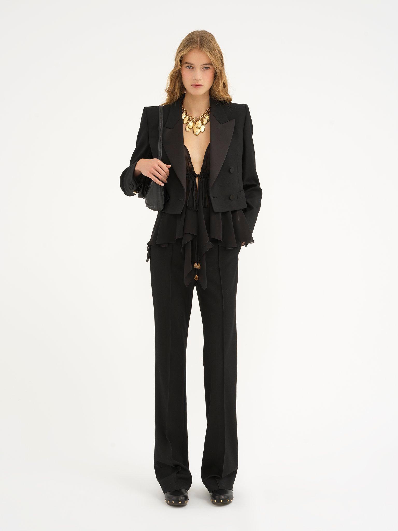 High-waisted pants in wool gabardine Product Image
