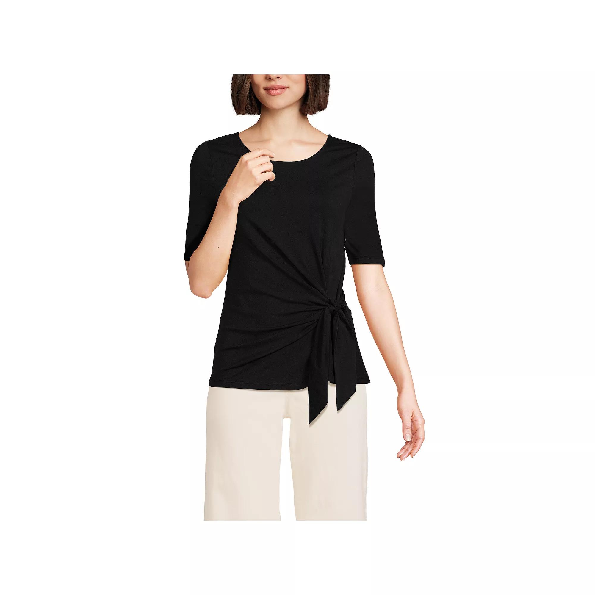 Petite Lands End Elbow Sleeve Tie Front Top, Womens Product Image