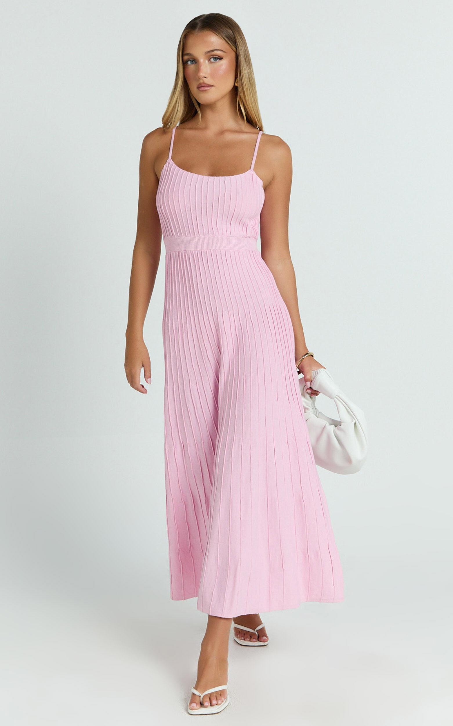 Donissa Midi Dress - Panelled Knit Dress in Pale Pink Product Image