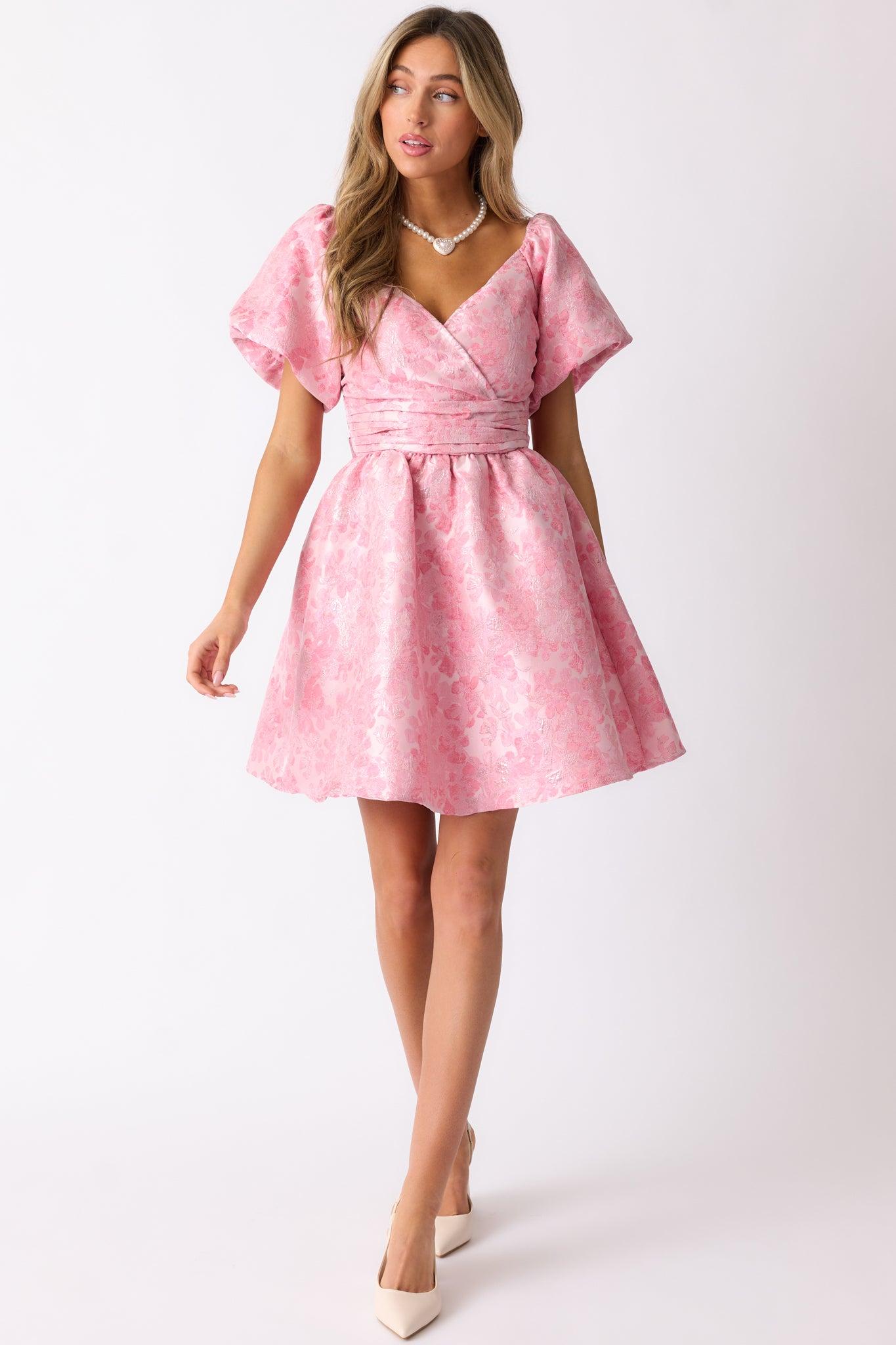 Cheers To Us Light Pink Floral Jacquard Mini Dress Product Image