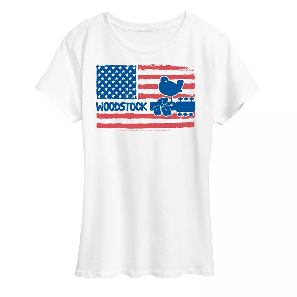 Women's Woodstock American Flag Logo Graphic Tee,  Product Image