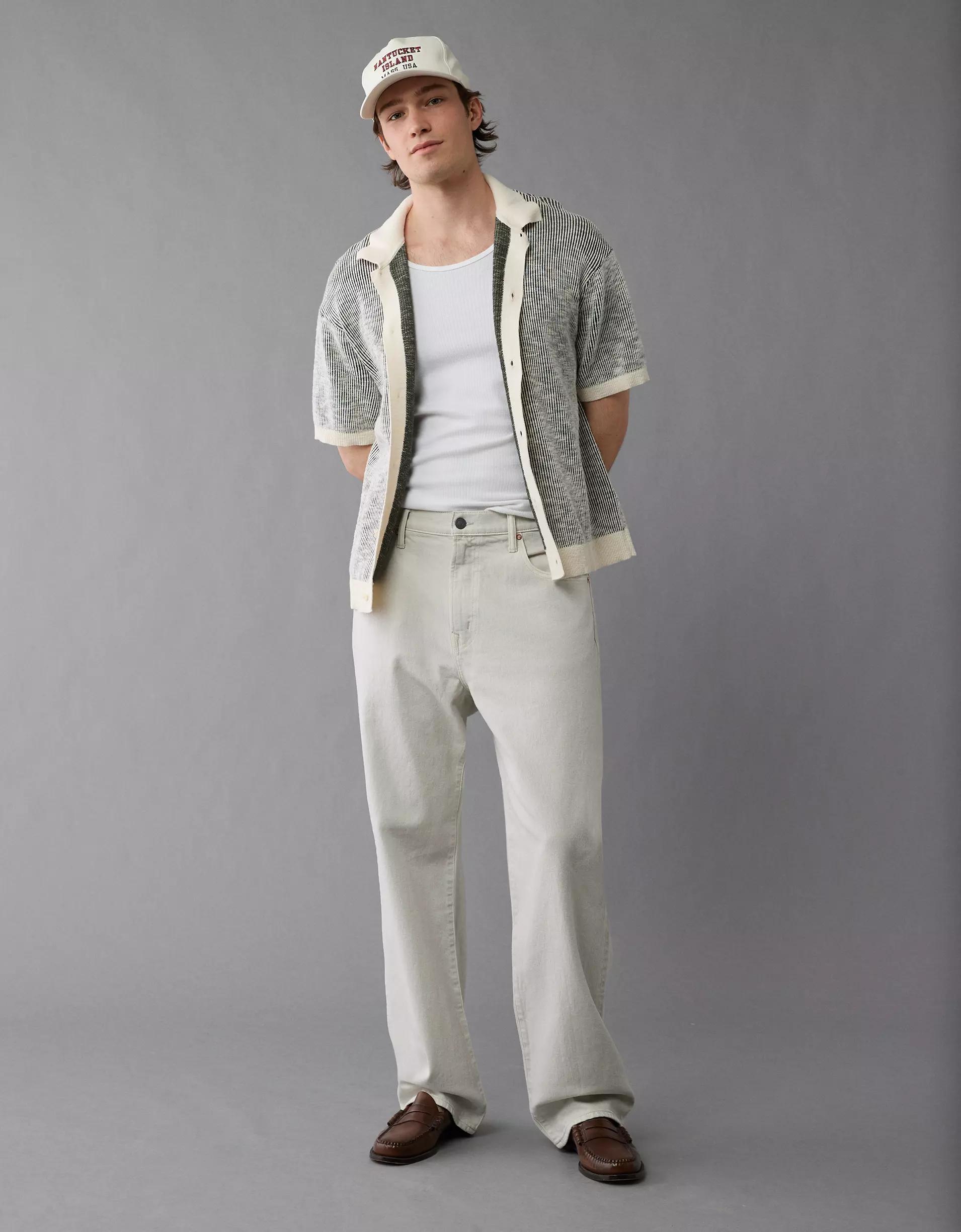 AE Weekend Striped Button-Up Sweater Polo Shirt Product Image