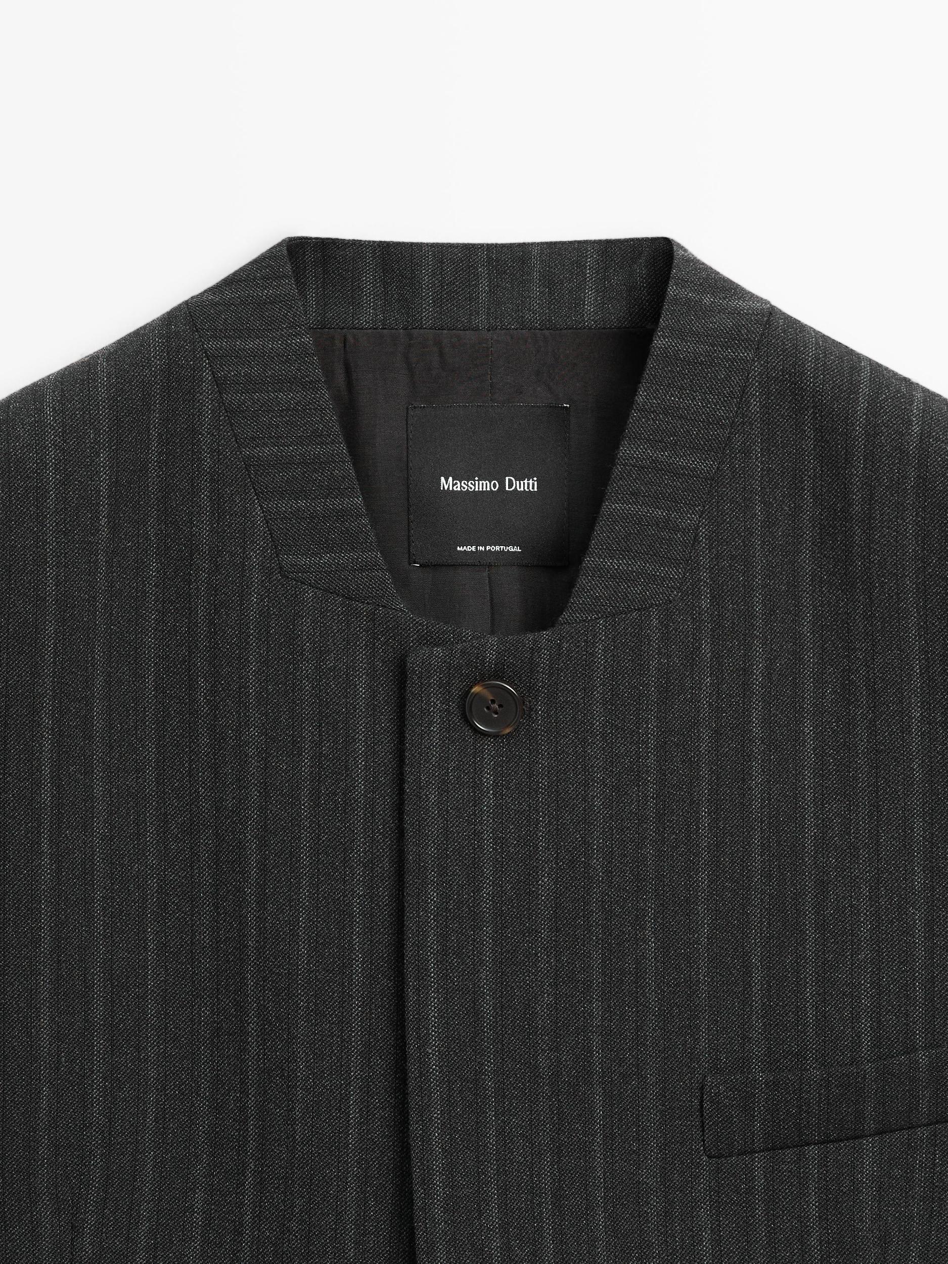 100% wool striped blazer with collar detail Product Image