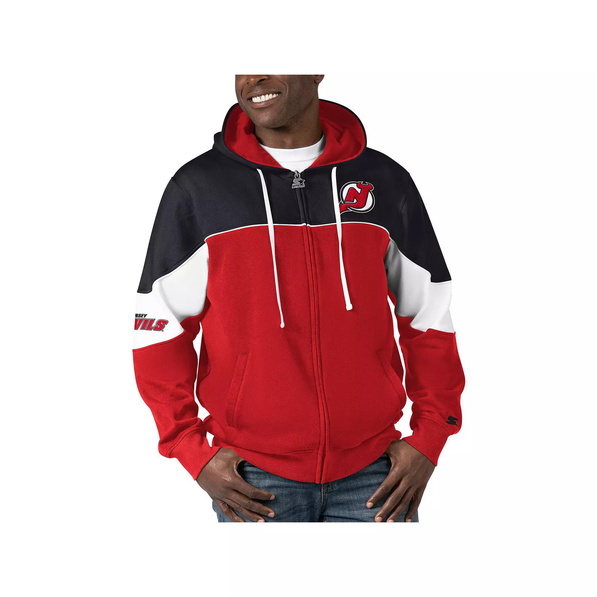 Men's Starter  Red/Black New Jersey Devils Power Forward Full-Zip Hoodie, Size: Small, Nhl Red Product Image