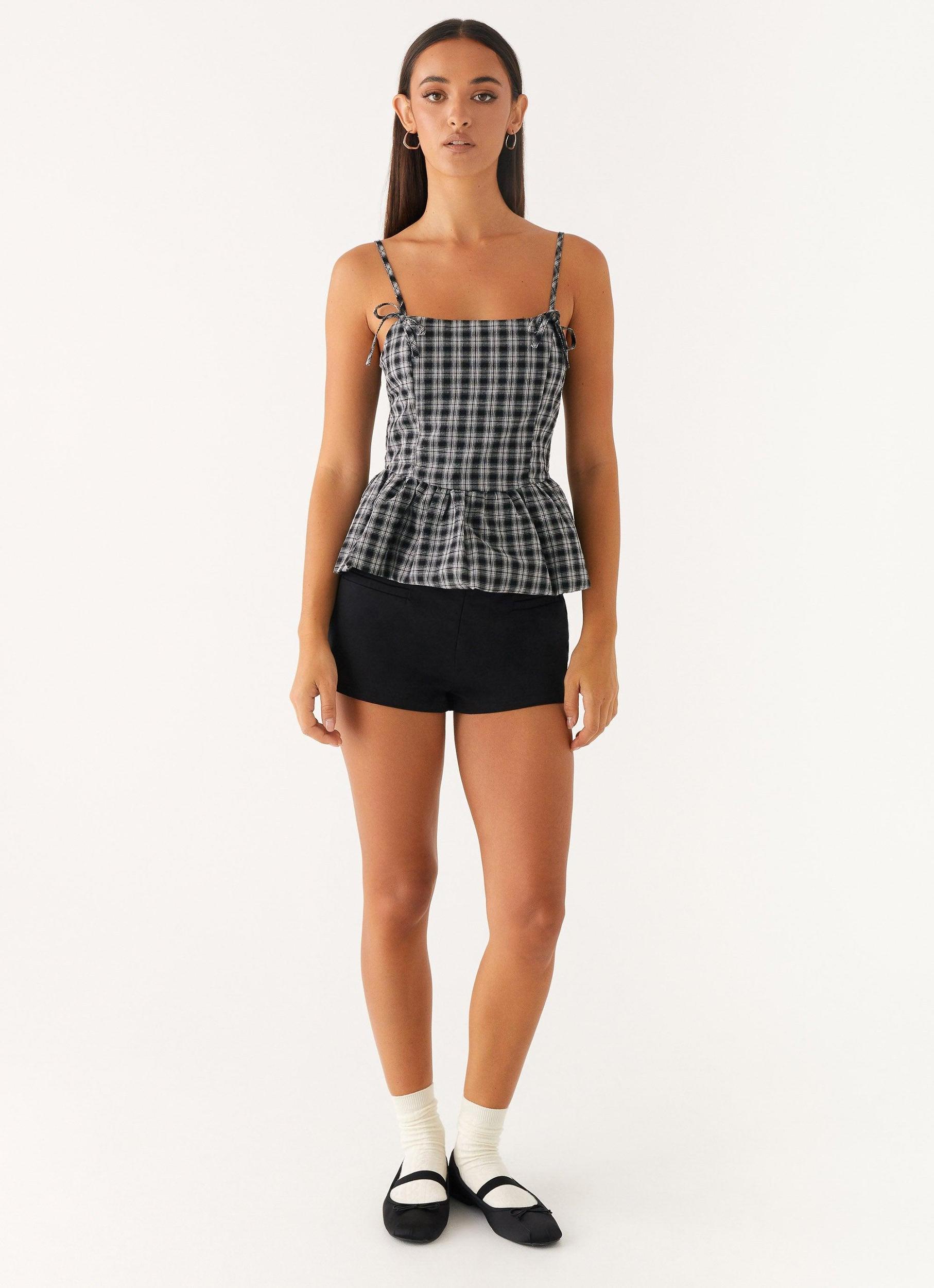 Laura Top - White Black Check Product Image