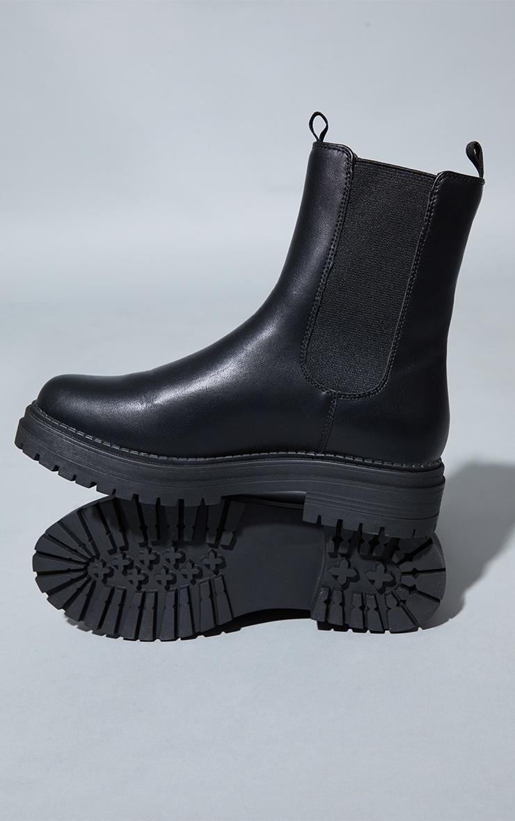 Black  Pu Chunky Sole Elastic Chelsea Ankle Boots Product Image