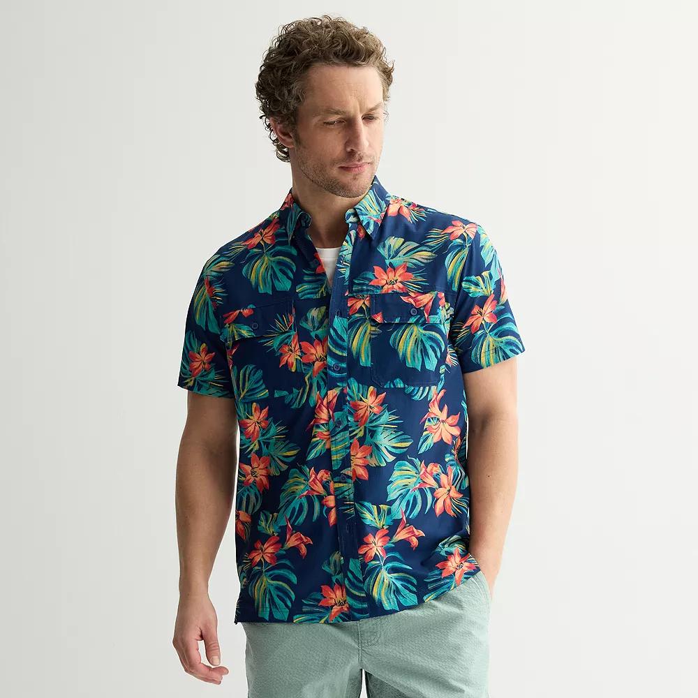 Men's Sonoma Goods For Life® Outdoor Short Sleeve Button-Down Shirt, Size: XL, Monstera Blue Product Image