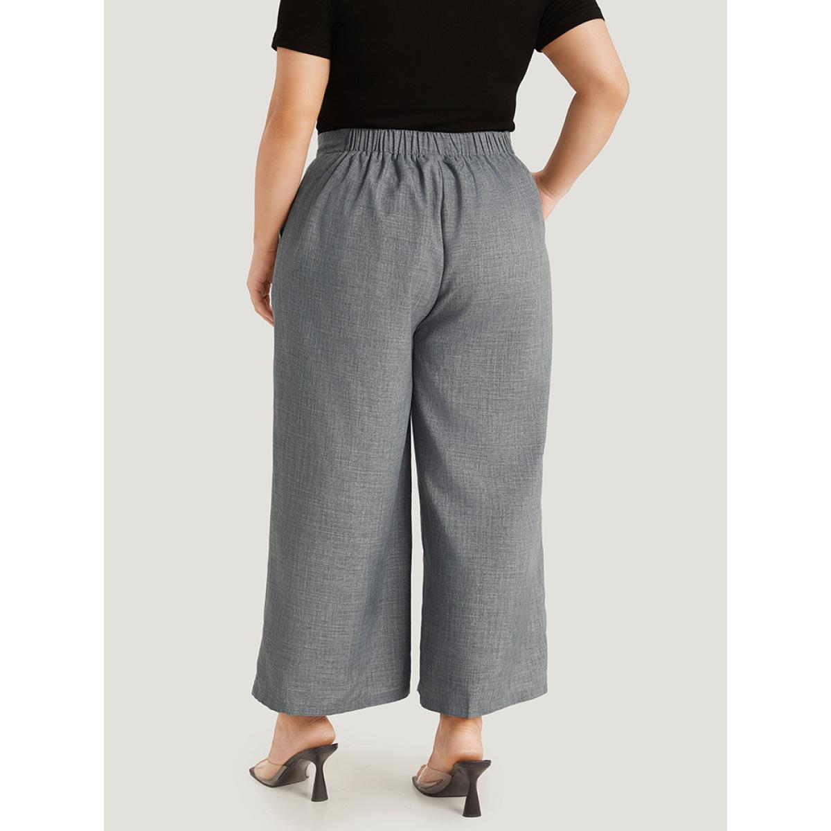 Plus Size Plain Pocket Button Detail Pleated Pants Women DarkGray Office Straight Leg High Rise Work Pants BloomChic 18-20/2X Product Image
