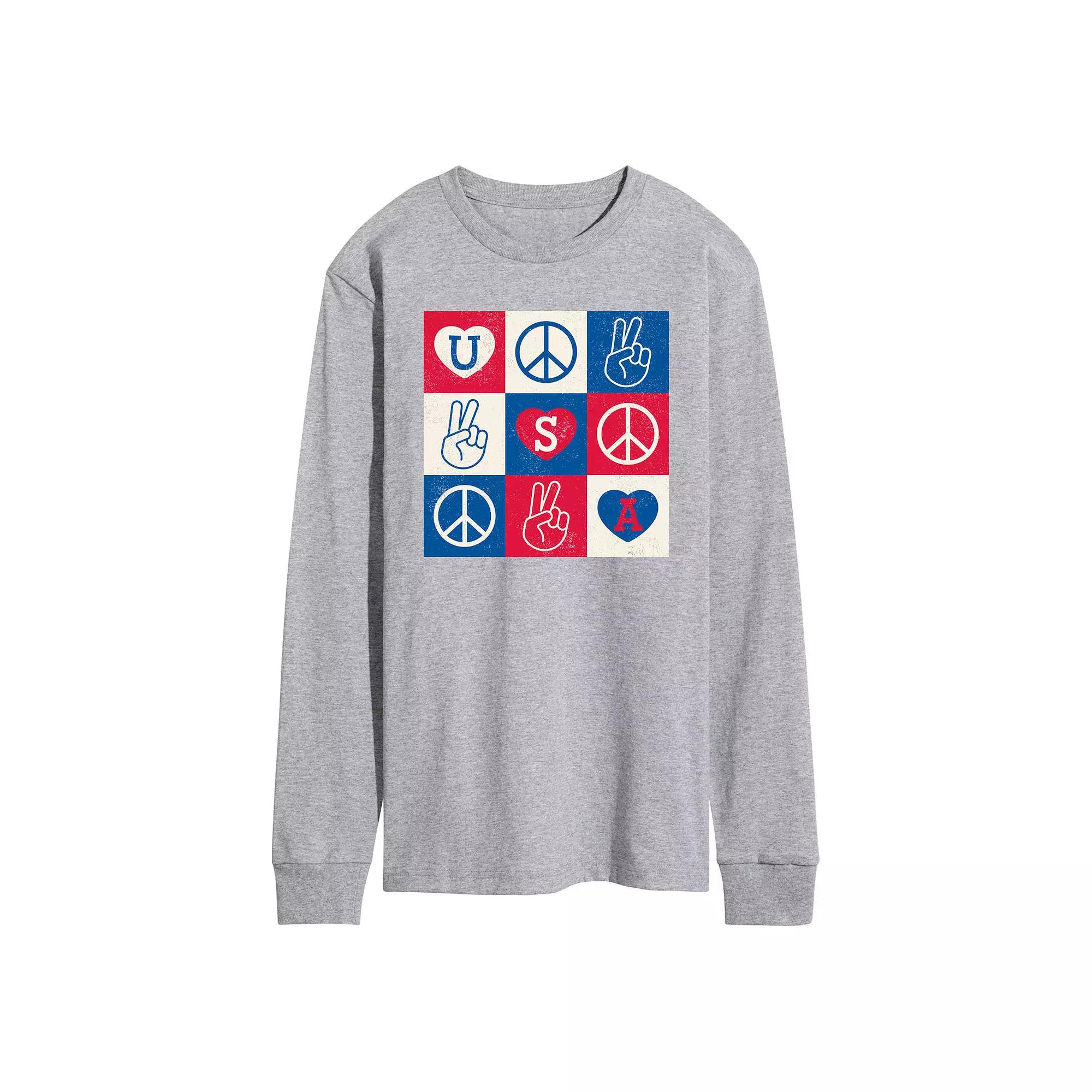 Men's USA Peace Grid Long Sleeve Graphic Tee.,  Product Image