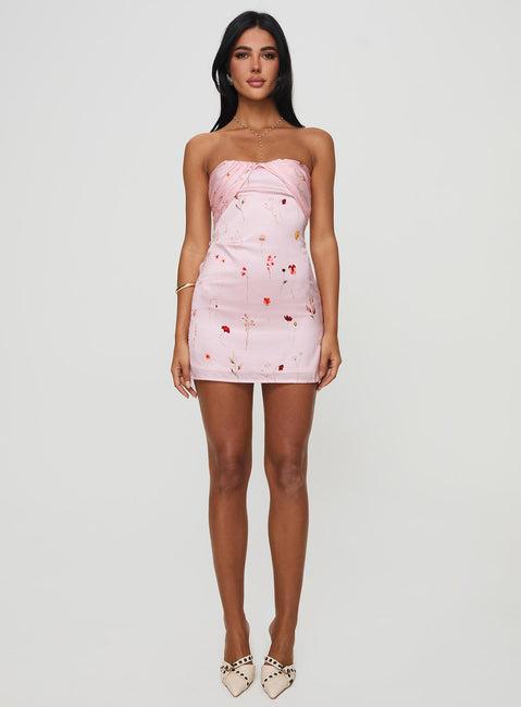 Irena Strapless Mini Dress Pink Floral Product Image