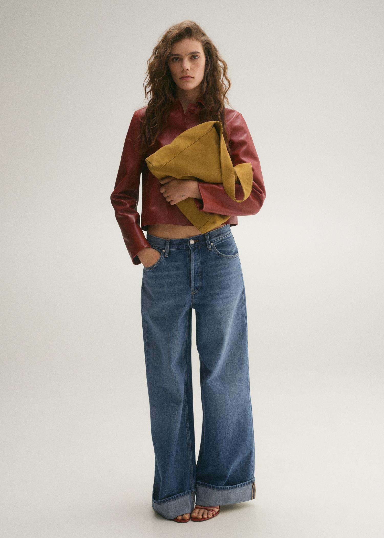 Wide-leg jeans with turned-up hem - Women | MANGO USA Product Image