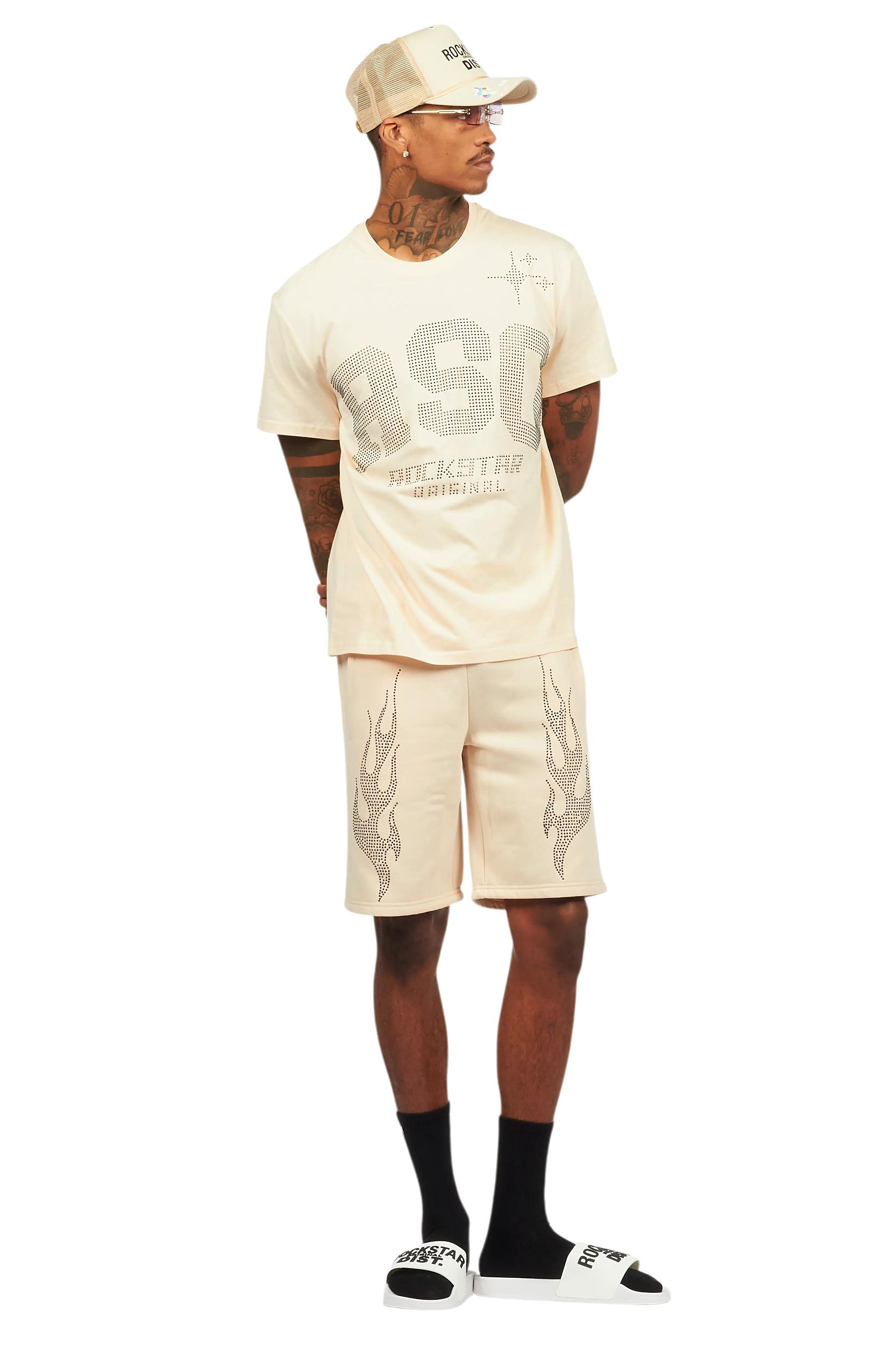 Bellamy Beige/Black Rhinestone Tee Short Set Male Product Image