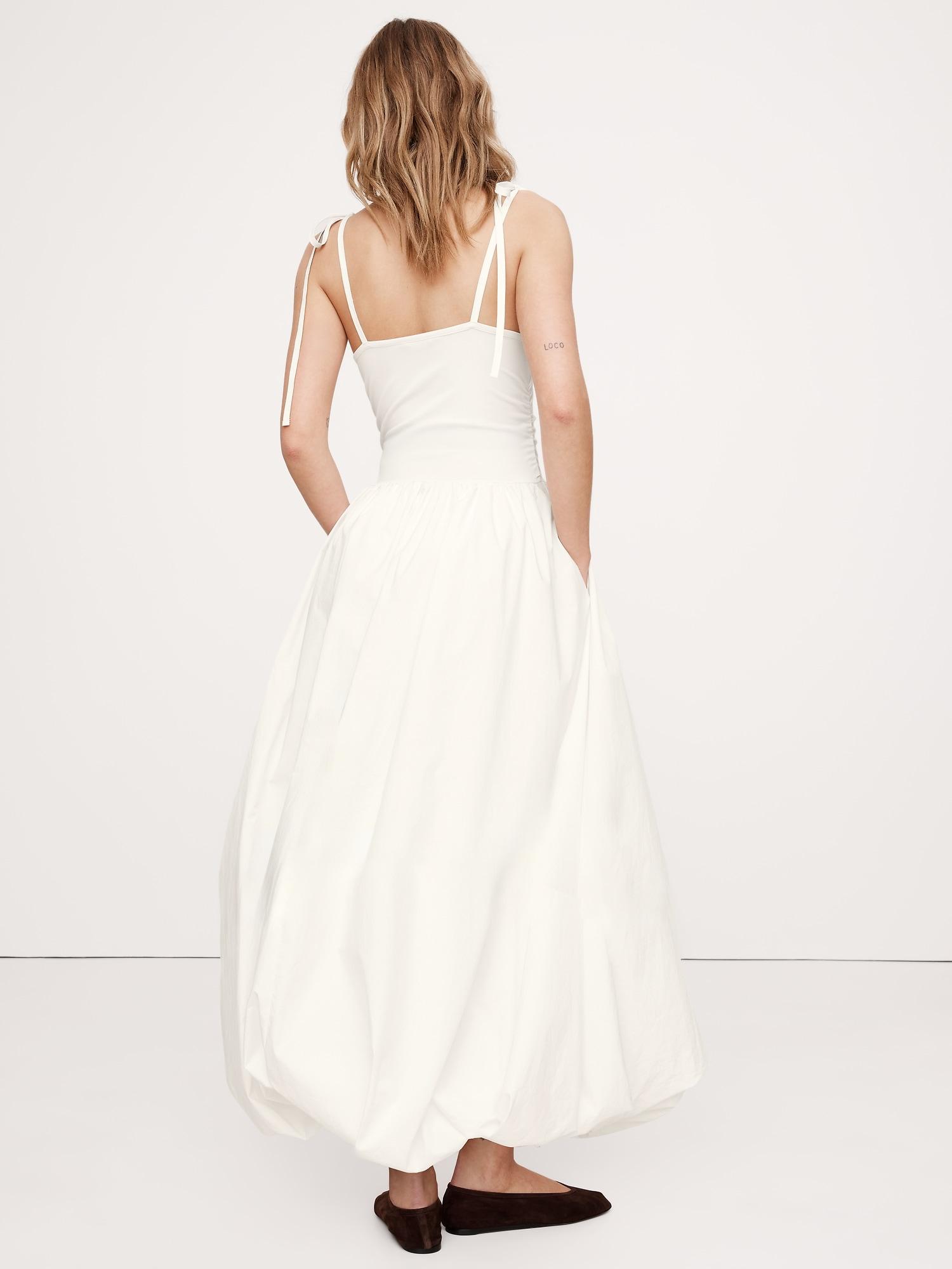 Mixed Media Bubble-Hem Maxi Dress Product Image