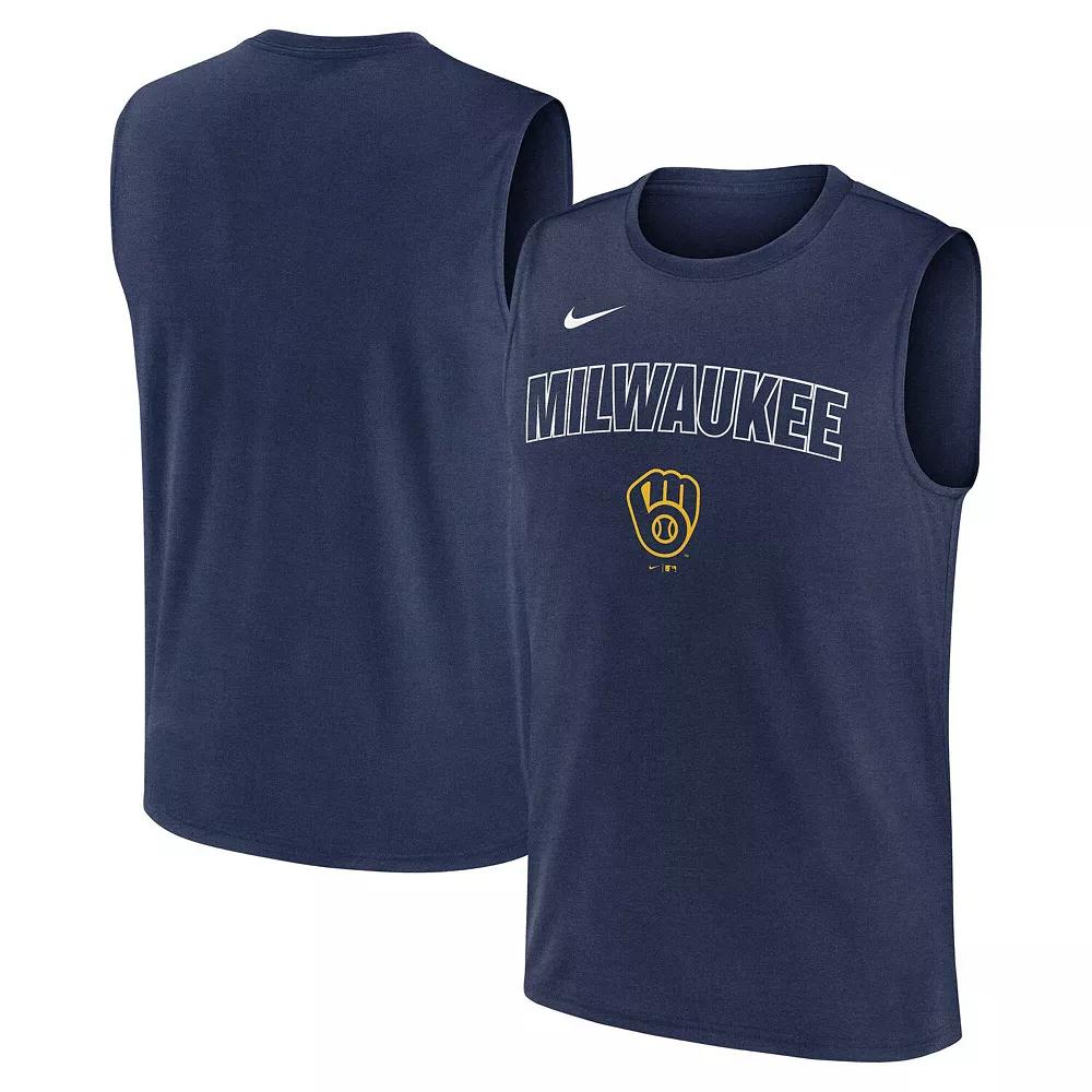Men's Nike Navy Milwaukee Brewers Knockout Performance Muscle Tank Top,  Product Image