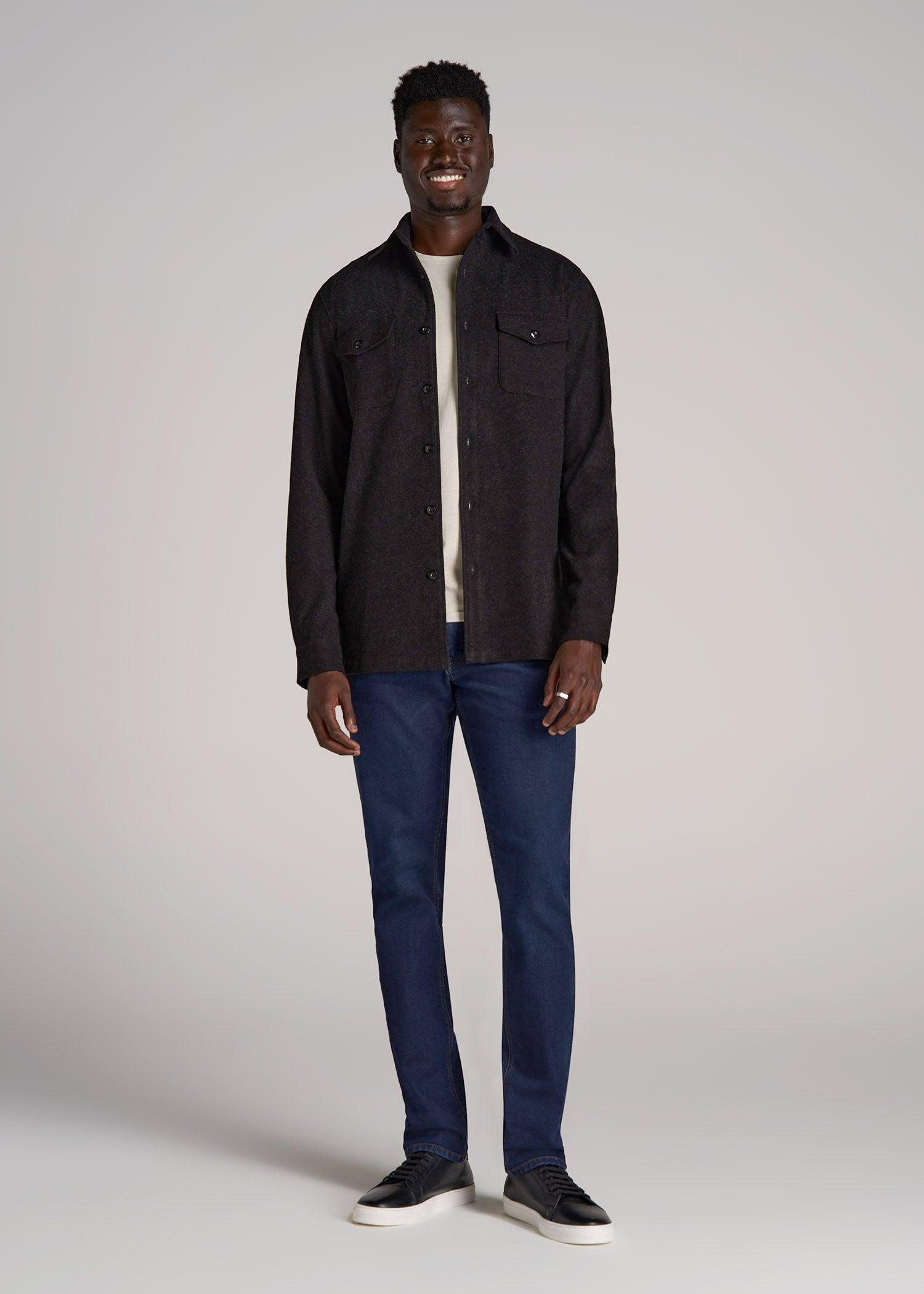 Stretch Knit Overshirt for Tall Men in Black Male Product Image