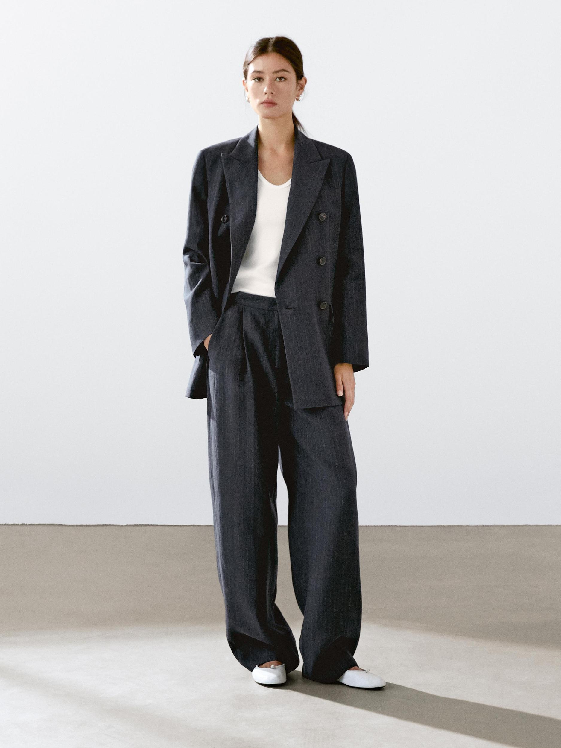 Linen blend pinstripe blazer Product Image