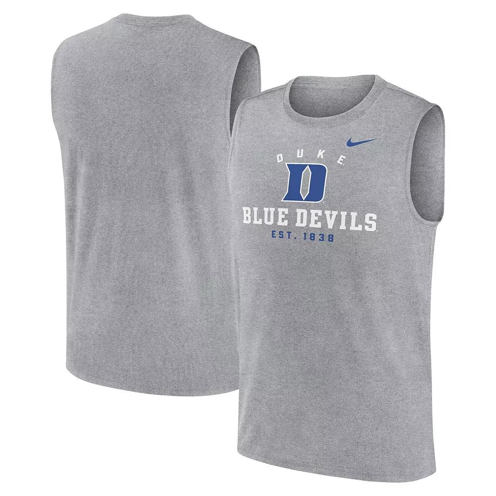 Men's Nike Heather Gray Duke Blue Devils Primetime Legend Lock Up Performance Muscle Tank Top,  Product Image