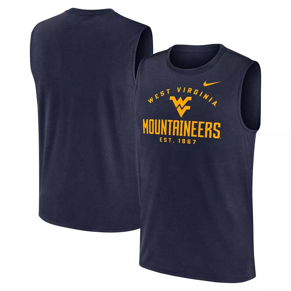 Men's Nike Navy West Virginia Mountaineers Primetime Legend Lock Up Performance Muscle Tank Top,  Product Image
