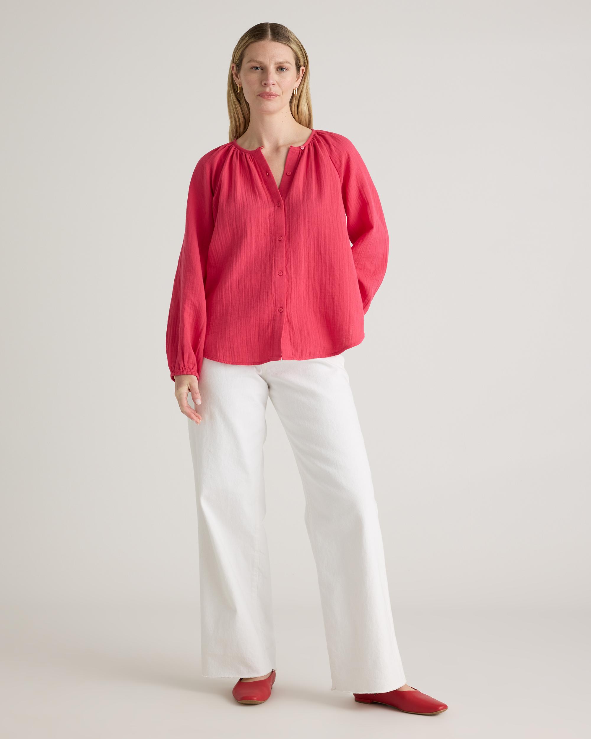 Quince | Women's Gauze Peasant Blouse Organic Cotton Product Image