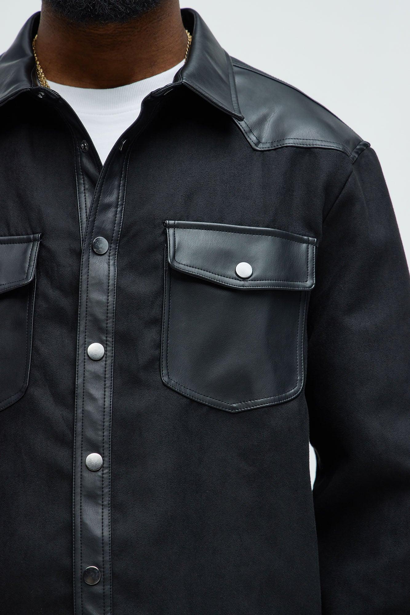 Rowdy Faux Suede Leather Shirt - Black Product Image