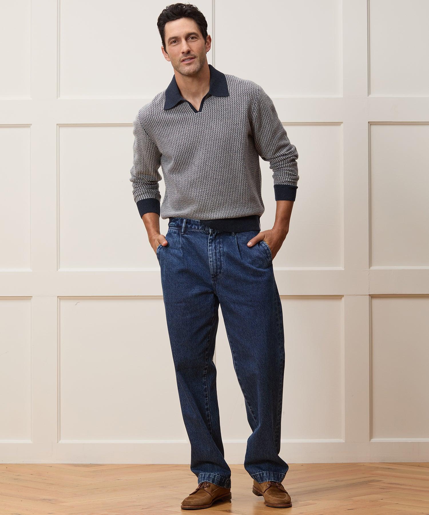 Relaxed Pleated Denim Chino in Blue Stonewash Product Image