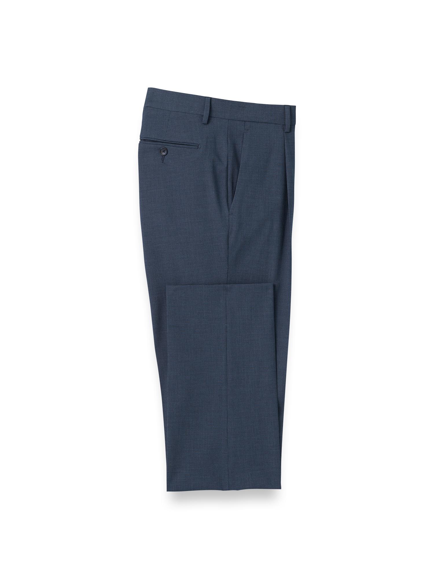 Microfiber Check Single Pleat Pants - Navy Product Image