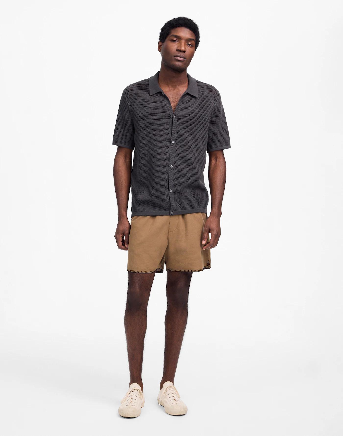 Open-Stitch Button-Up Sweater Polo Product Image