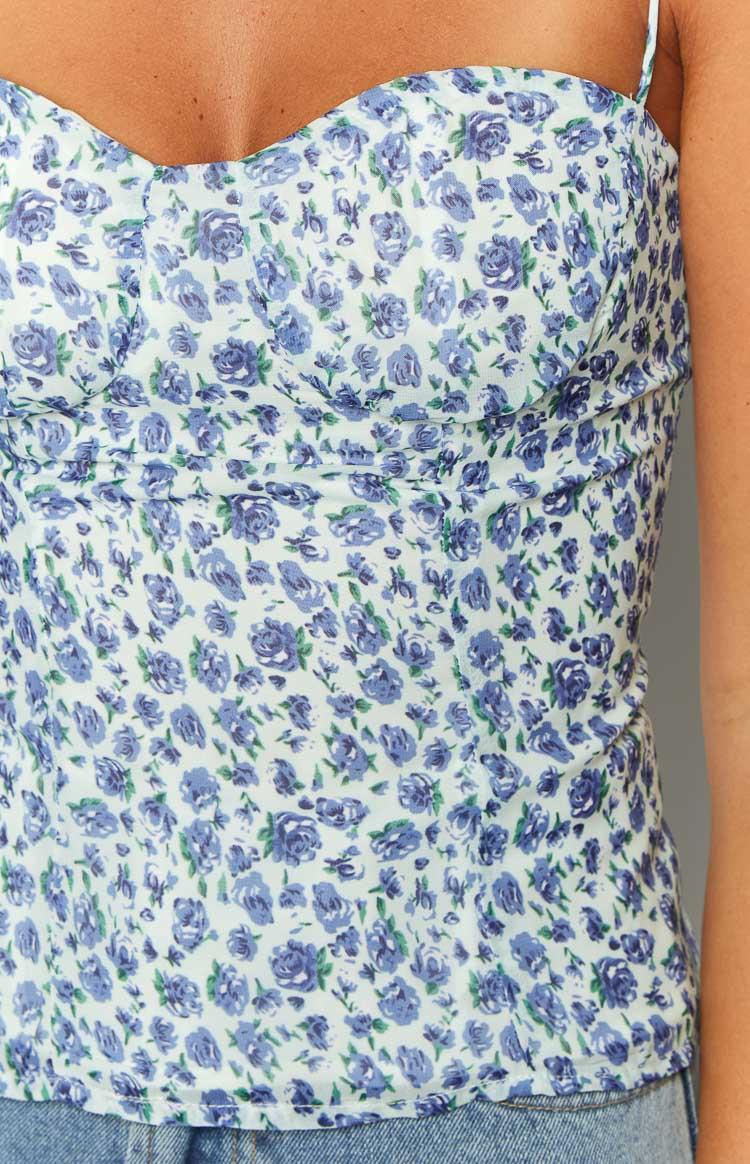 Strawberry Kisses Blue Floral Top Product Image