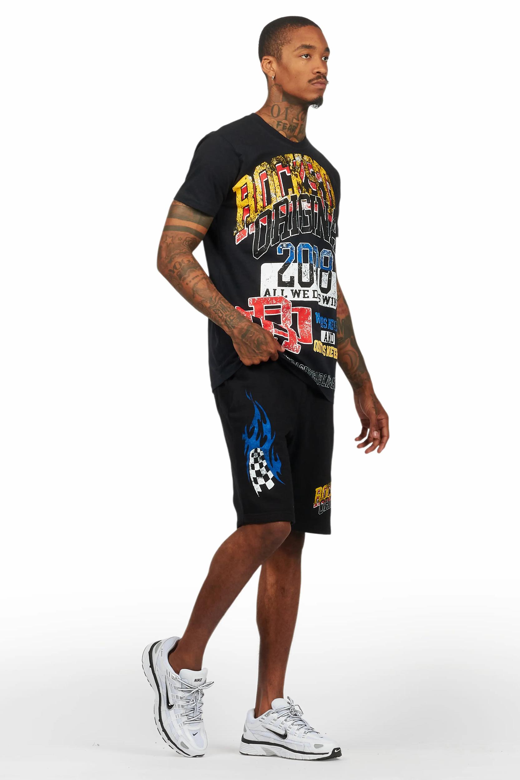 Colorful Race Black T-Shirt Short Set Male Product Image