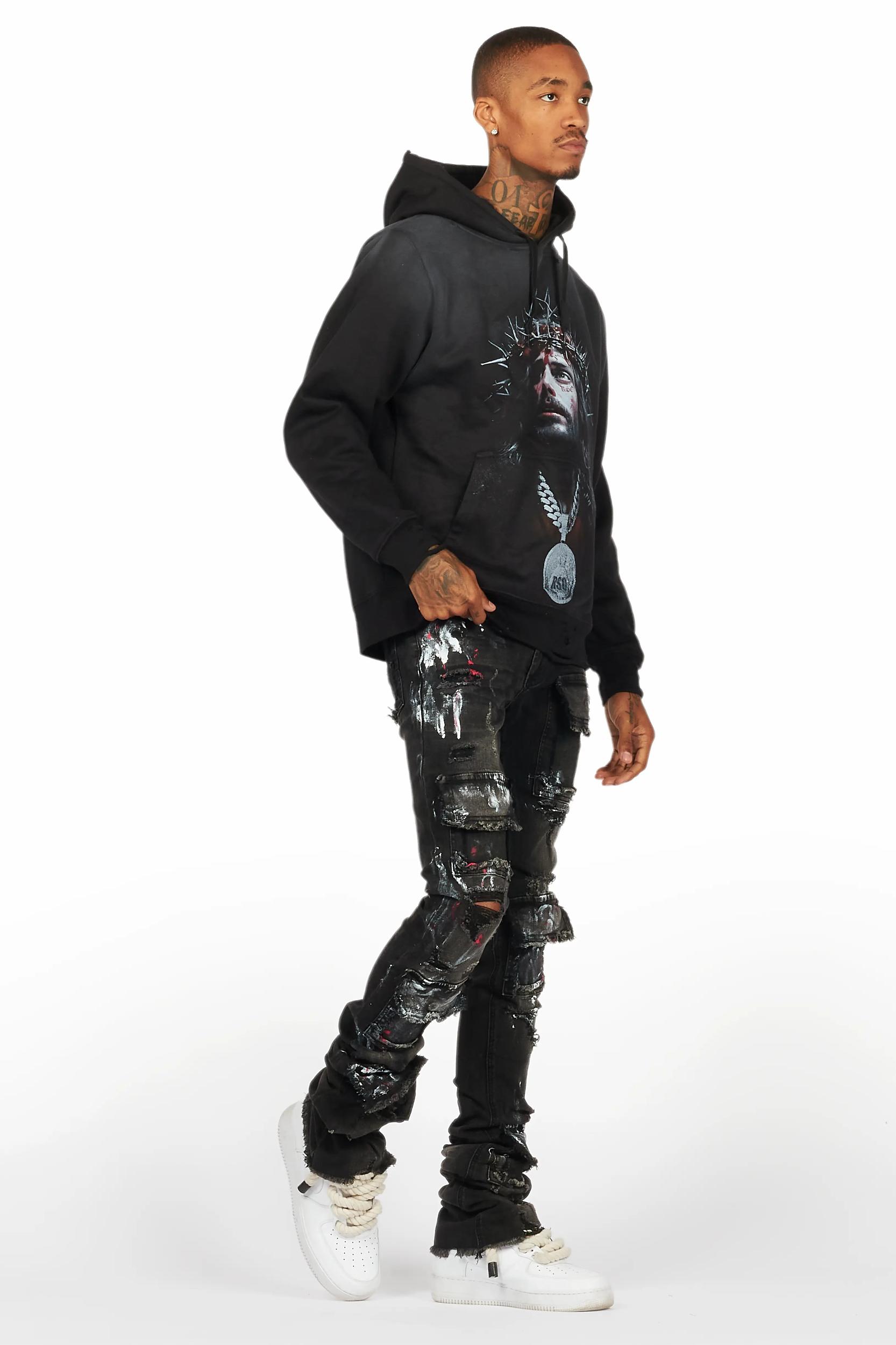 Amina Black Hoodie/Stacked Flare Jean Bundle Male Product Image