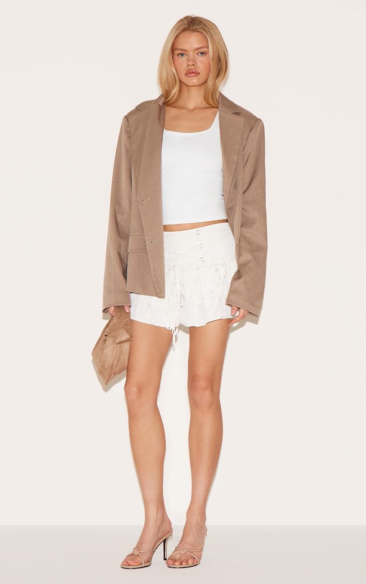 Ivory Lace Up Front Frilly Mini Skirt Product Image