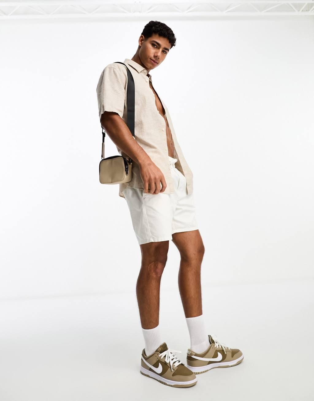 Only & Sons short sleeve linen blend shirt in beige Product Image