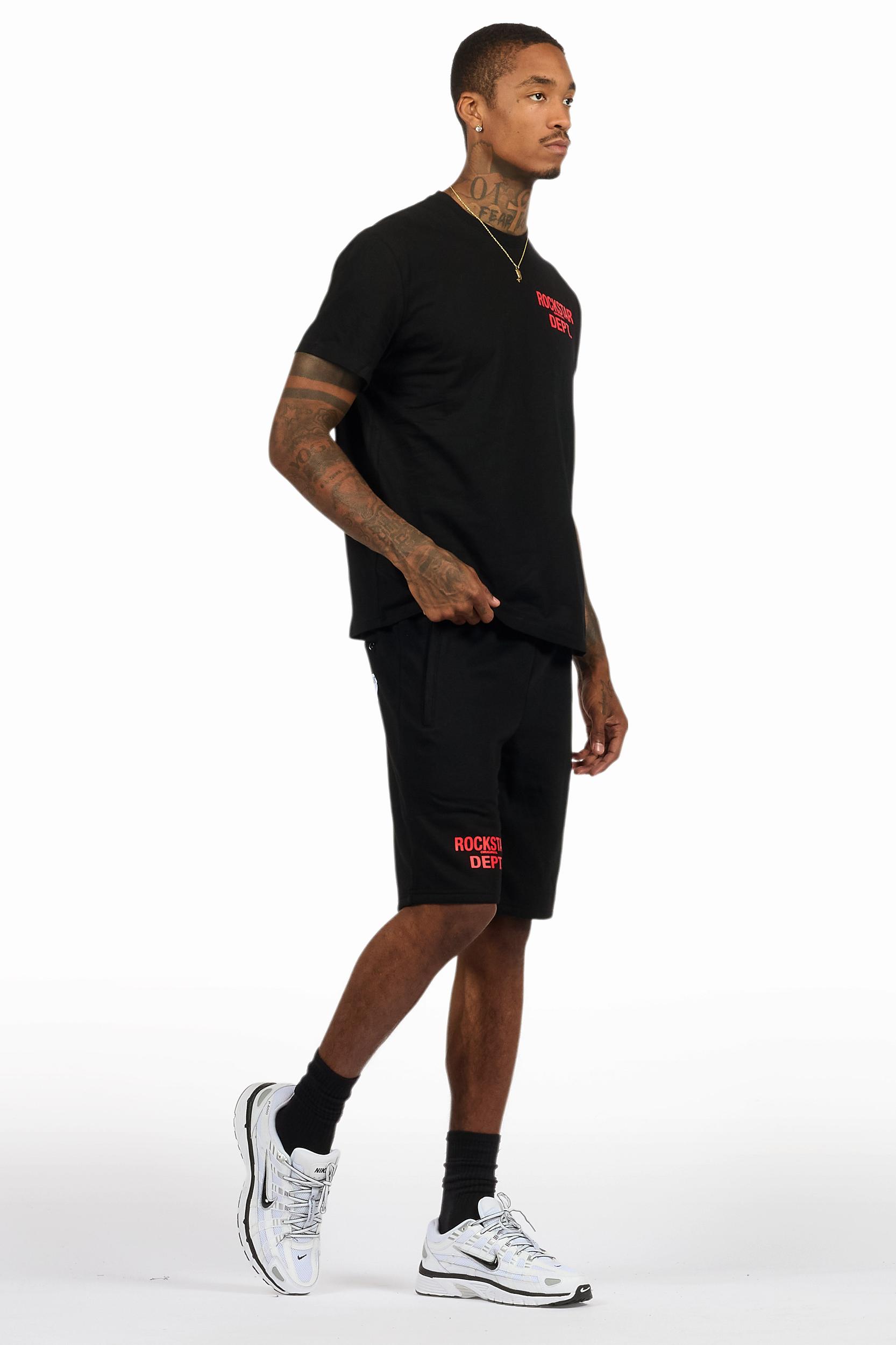 Akos Black/Red T-Shirt/Denim Short Set Male Product Image