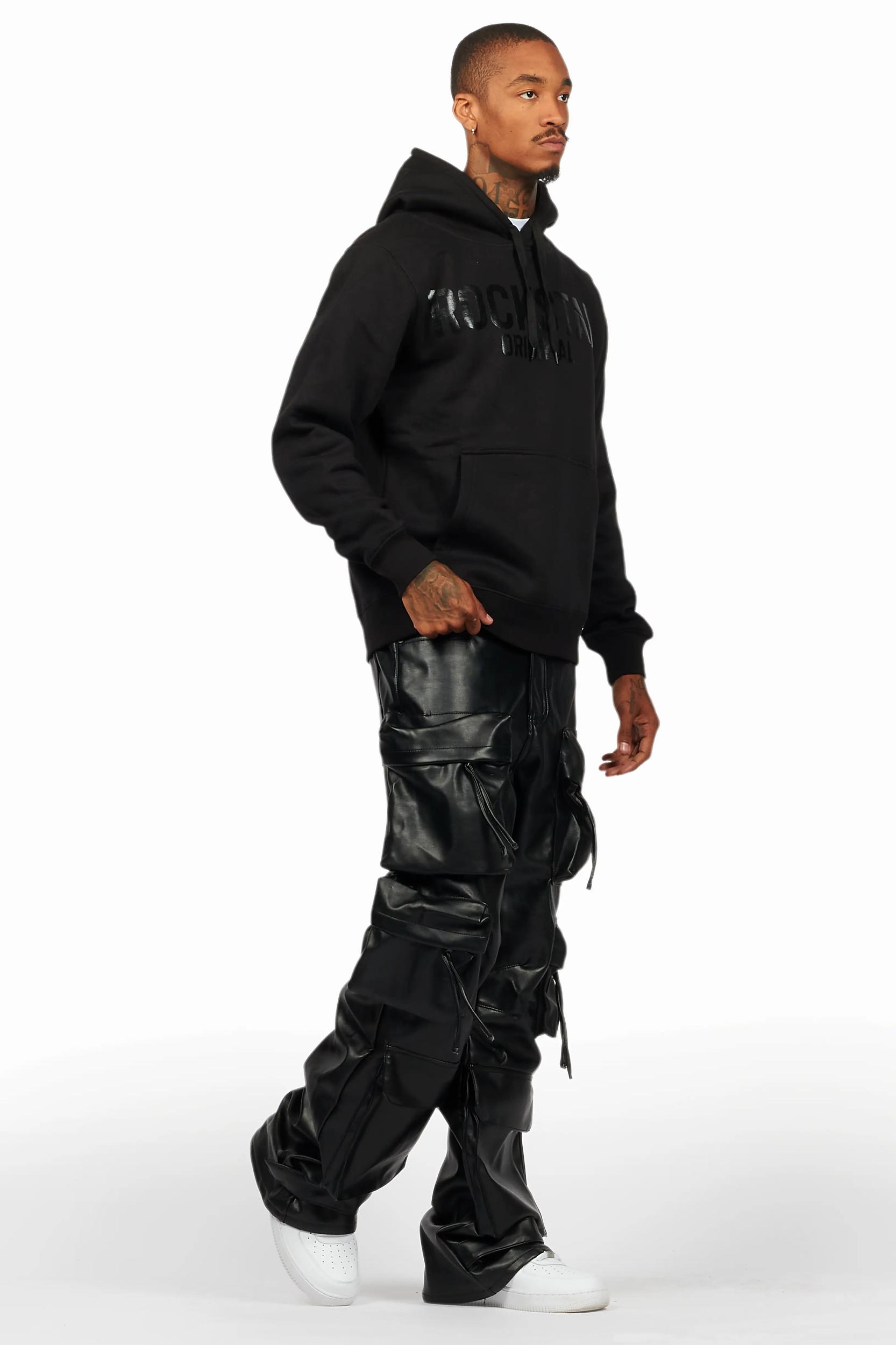 Sana Black Hoodie/Baggy Fit PU Jean Bundle Male Product Image