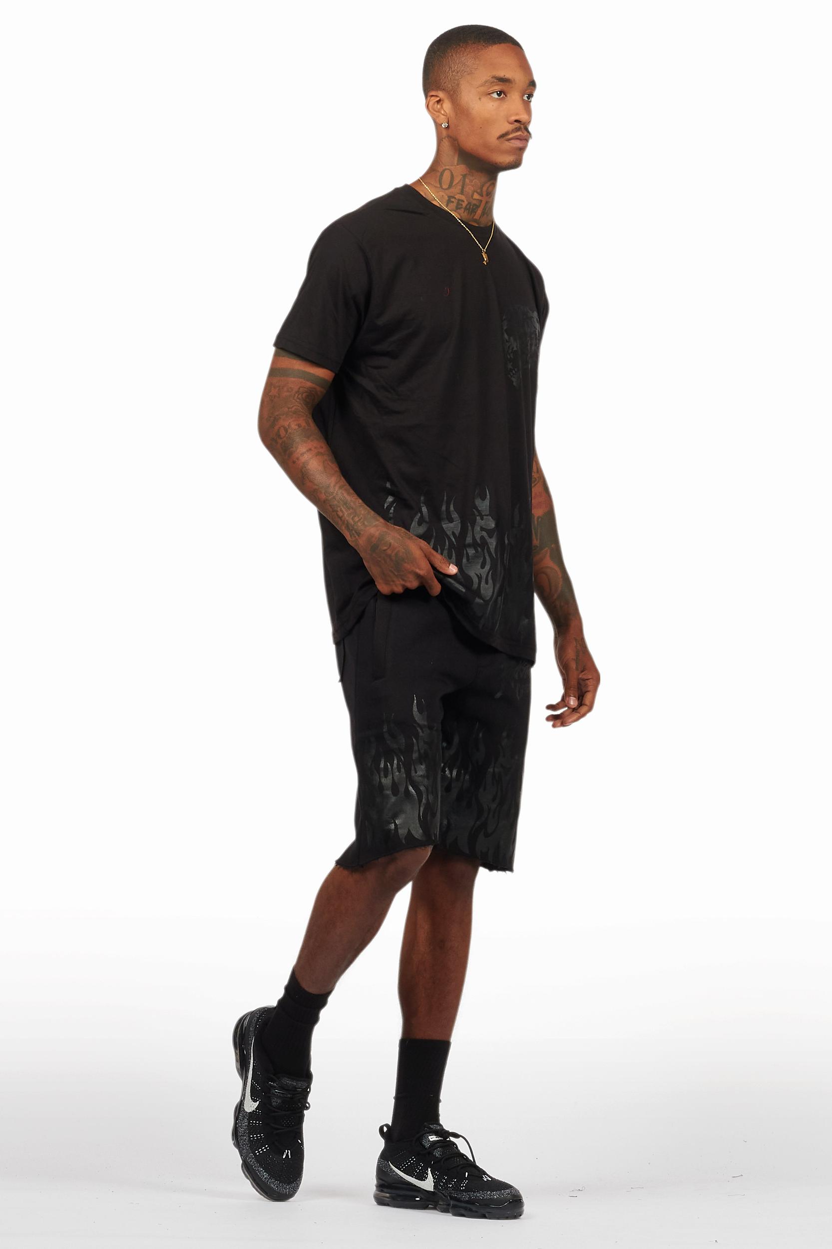 Bubble Black T-Shirt/Raw Edge Short Set Male Product Image