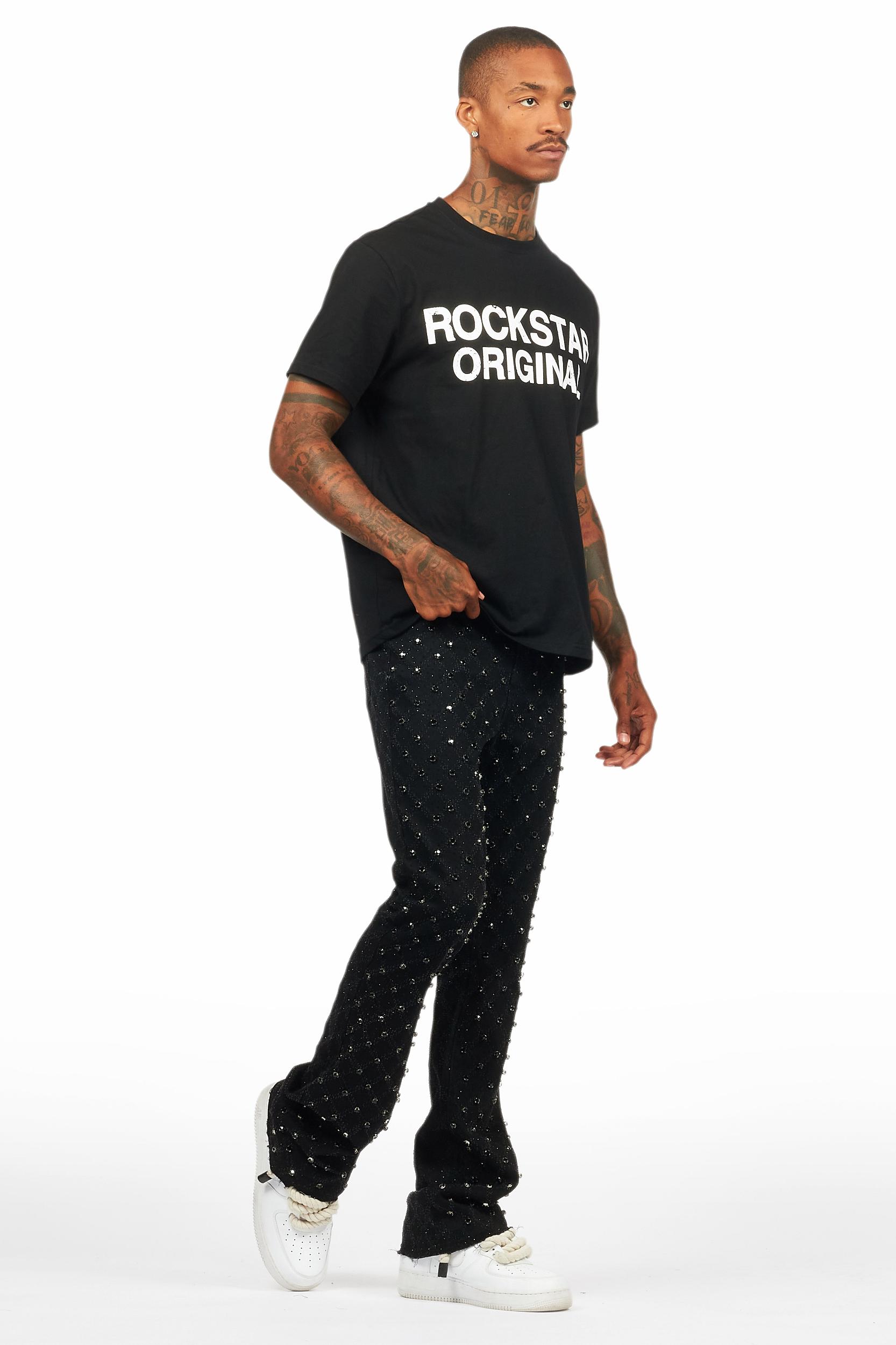Glit Black Rhinestone Stacked Flare Jean Male Product Image